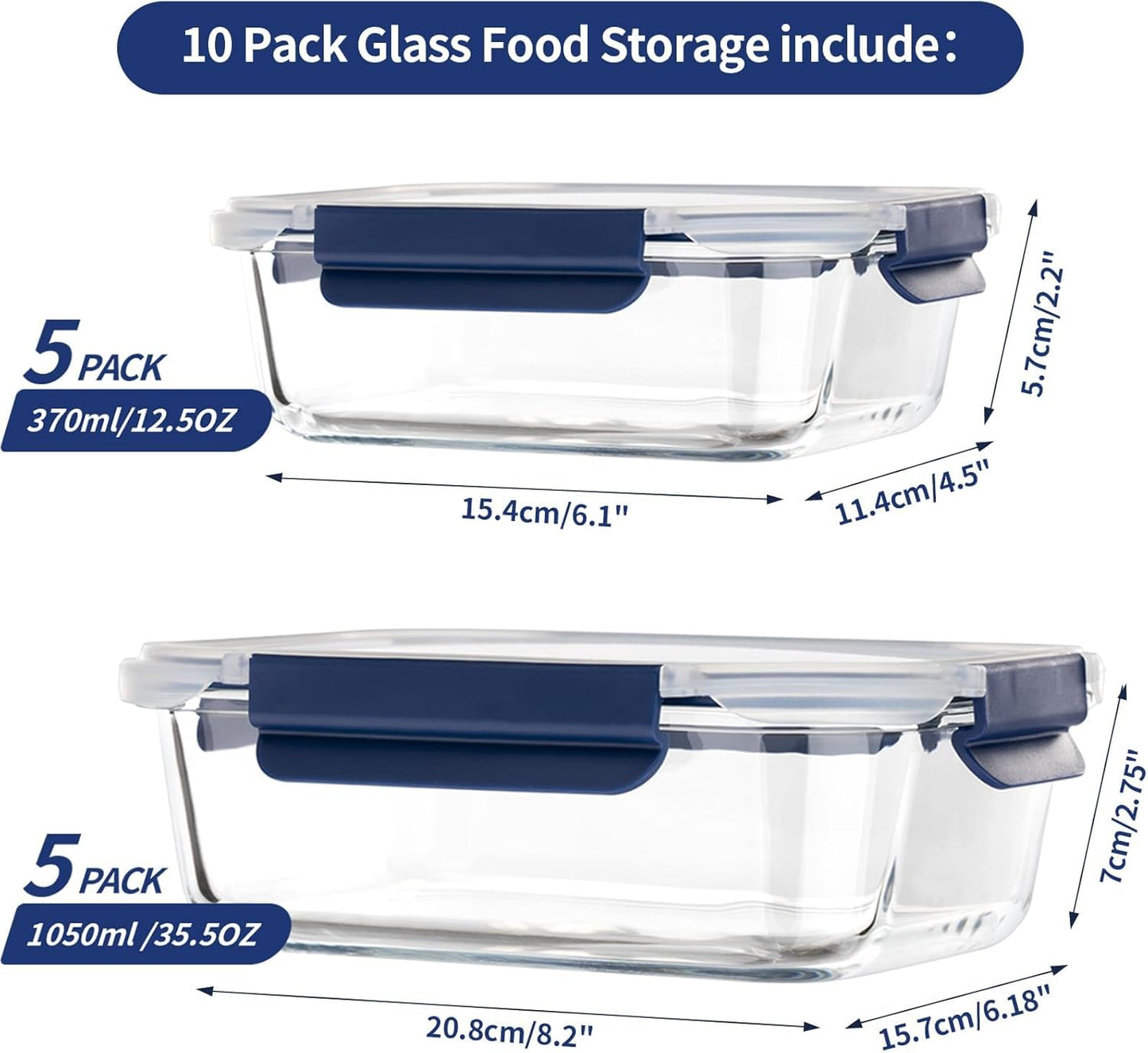 Glass Food Storage Containers with Lids Airtight, [10 Pack] Glass Meal Prep Containers, Storage Container Set with Bpa-free Lid for Food, Lunch Bento Box