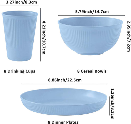 24pcs Wheat Straw Dinnerware Sets For 8, Unbreakable Plates and Bowls Wheat Straw Dinnerware Microwavable Cups Plates and Bowls Sets Shatterproof For Outdoor Kitchen Camping
