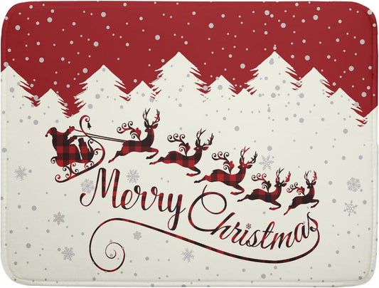 Christmas Moose Dish Drying Mat 16x18 Inch Cute Christmas Elk Drying Mat for Kitchen Counter Xmas Winter Santa Claus Absorbent Reversible Microfiber Dishes Pad Dish Drainer Mats Kitchen Accessories