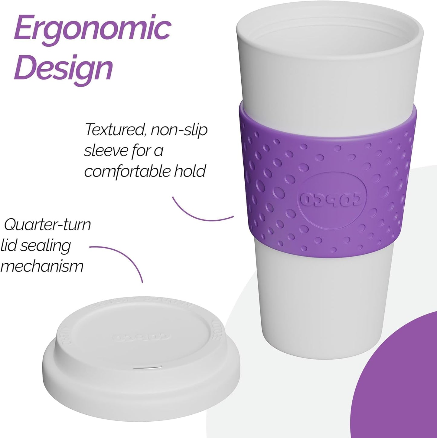 Copco Acadia 16 oz Reusable To-Go Travel Mug - BPA-Free Insulated Coffee Cup with Double-Wall Insulation, Spill-Proof Lid & Non-Slip Rubber Grip - Microwave & Dishwasher Safe (Lilac)