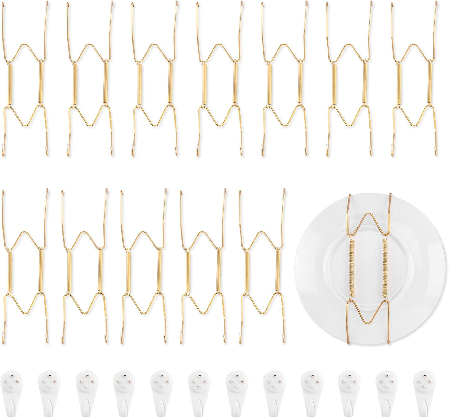 Bilillo 12 Pack Plate Hangers for the Wall, Suitable for 8-10 inch Art Plate, Stainless Steel Invisible Heavy Duty Wire Plate Holder with Wall Hooks, Plate Hangers for Displaying Plates, Platter, Dish