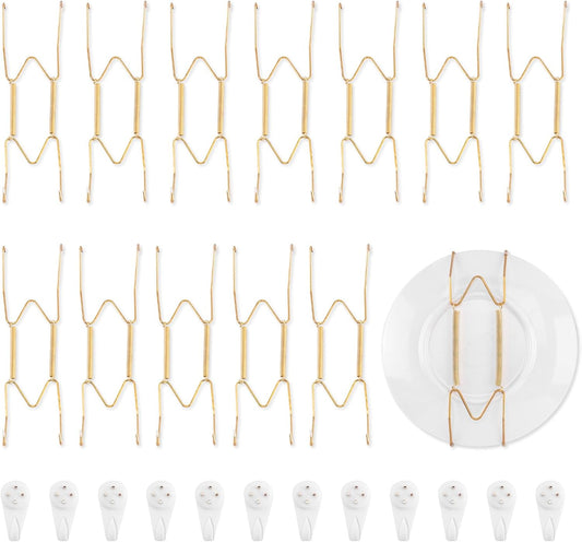 Bilillo 12 Pack Plate Hangers for the Wall, Suitable for 8-10 inch Art Plate, Stainless Steel Invisible Heavy Duty Wire Plate Holder with Wall Hooks, Plate Hangers for Displaying Plates, Platter, Dish