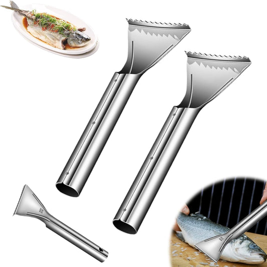 Sharp Stainless Steel Fish Scaler, 2025 NEW 304 Stainless Steel Fish Scaler Remover, Sawtooth Fish Descaler Tool for Family Kitchen, Seafood Markets (2PCS)