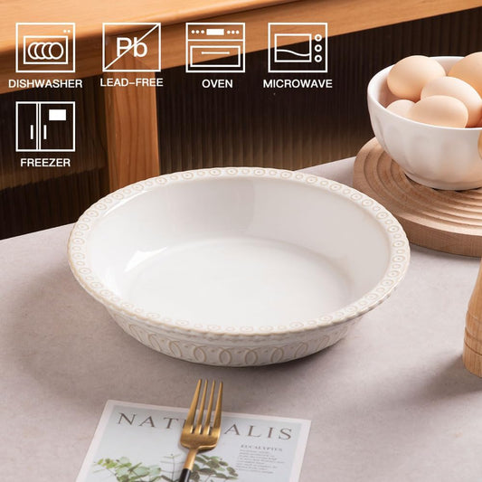 Sweejar Ceramic Pie Pan for Baking,Round Baking Dish Pan for Dinner 10 Inches, Pie Dish Non-Stick Pie Plate for Quiche, Tart, Cake, Pumpkin Pie, Pot Pies (White)