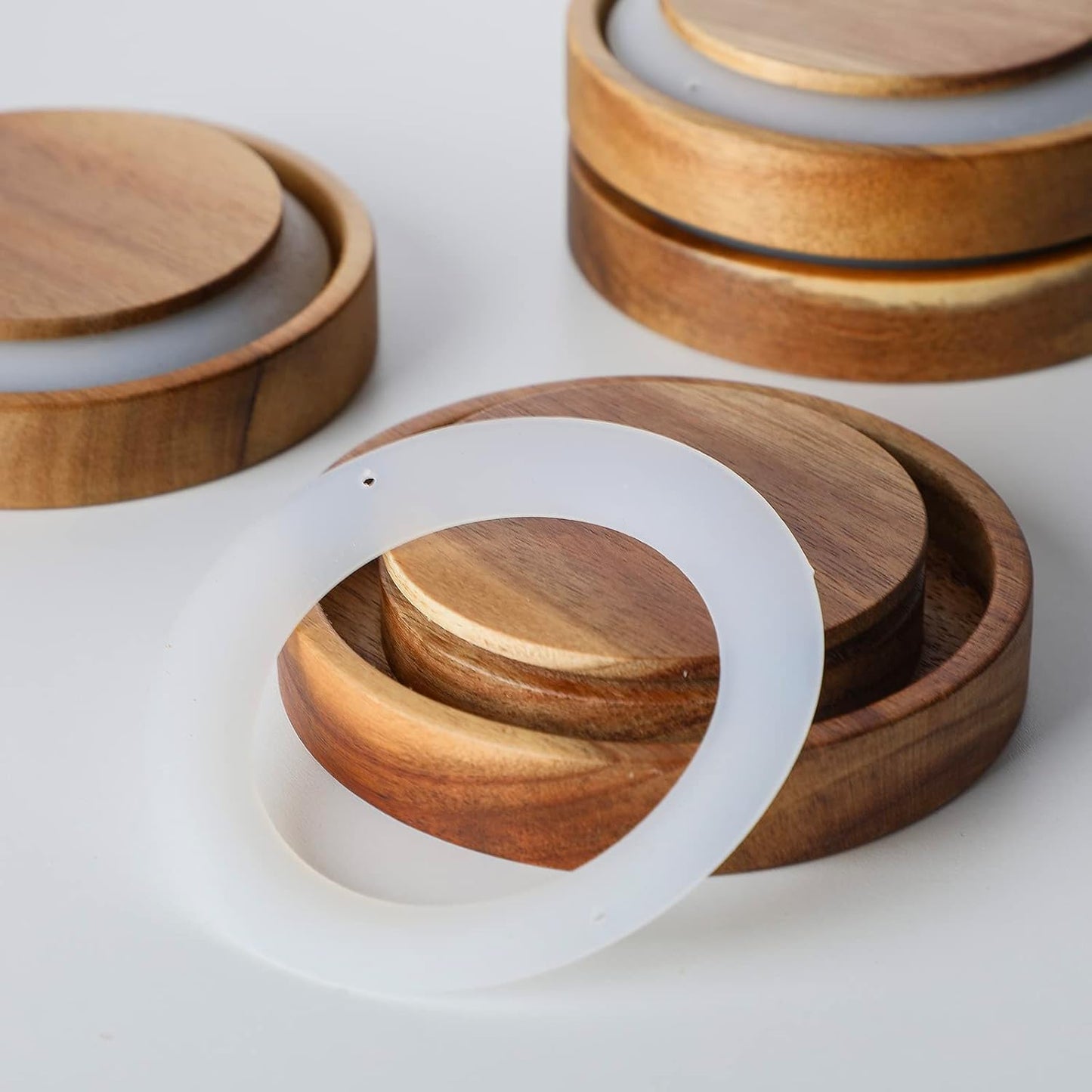 Small Glass Jars with Wood Lids Set of 2, 15 OZ Storage Container with Airtight Lid for Coffee Bean, Sugar, Nuts