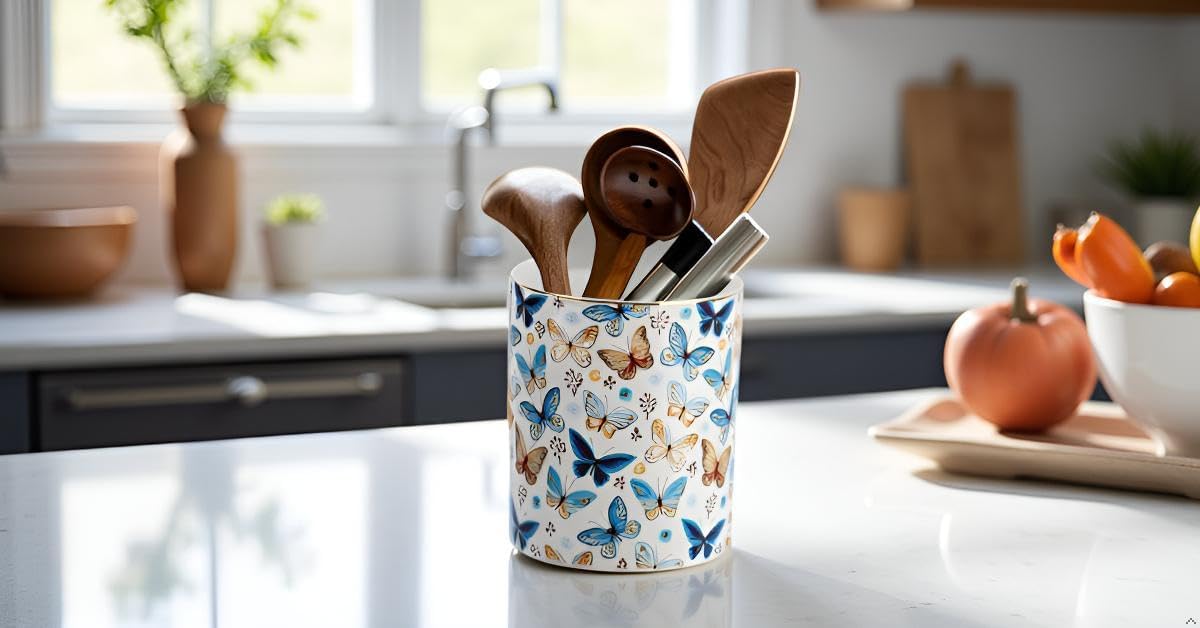 Utensils Holder Caddy Cutlery Organizer Elegant Porcelain Spoon Holder for Kitchen Table, Cabinet