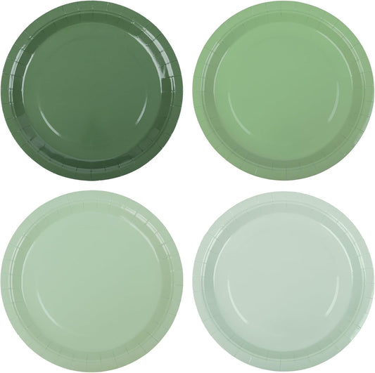 24 Sage Green Paper Plates Gradient Green Party Plates 9 Inch Disposable Round Dinner Plates for Christmas Birthday Wedding Baby Bridal Shower Party Supplies