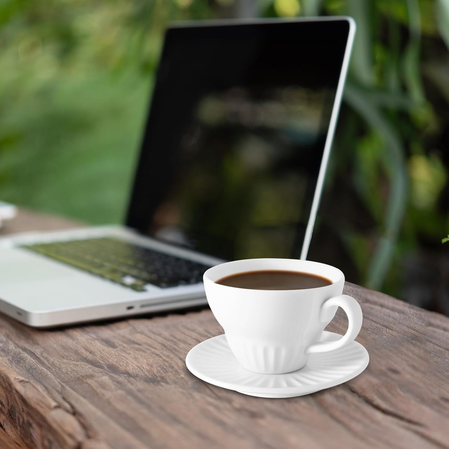 4 oz White Espresso Cups Set of 2, Ceramic Cappuccino Cups with Saucers, Durable Porcelain Tea Set & Modern Coffee Cup Collection, Coffee Lover Gifts