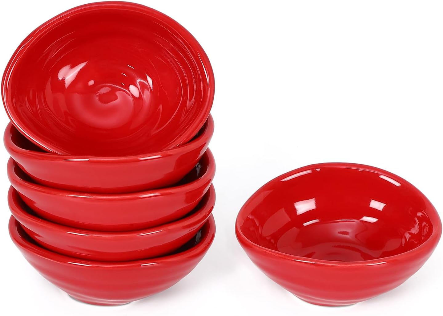 vicrays Ceramic Dipping Sauce Bowls – Small Charcuterie Dip Cups Cooking Prep Condiment Oil Dish Mini Tapas Plates for Soy Sushi Salsas Wasabi Appetizer Dessert - Set of 6 Red