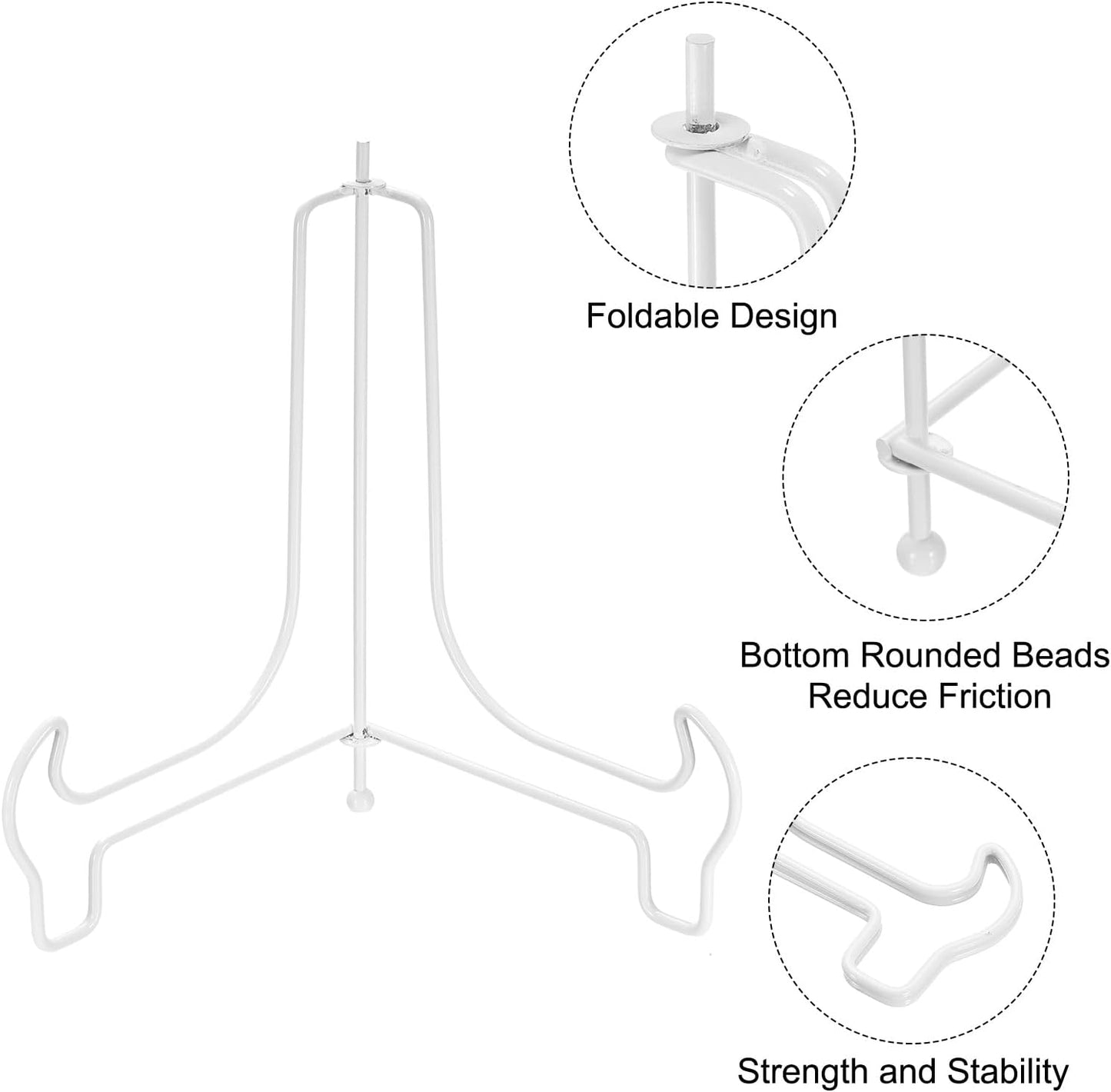 uxcell 8 Inch Plate Stand for Display, Iron Decorative Plate Holders Folding Display Stand Easel for Book Platter Photo Picture Frame Tabletop Art, White