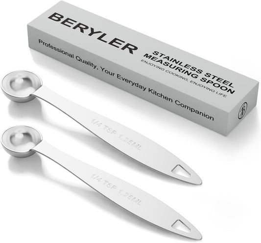 2PCS 1/4TSP Single Measuring Spoon, 1.25ML Stainless Steel Individual Measure Scoop Only