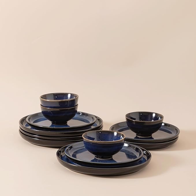 Dinnerware sets plates and bowls sets modern plates stoneware dinnerware set Plates and Bowls Set for 4, 12 Pieces Dishes,Microwave and Dishwasher Safe Tableware (style - 3, 4 - Set (12pcs))