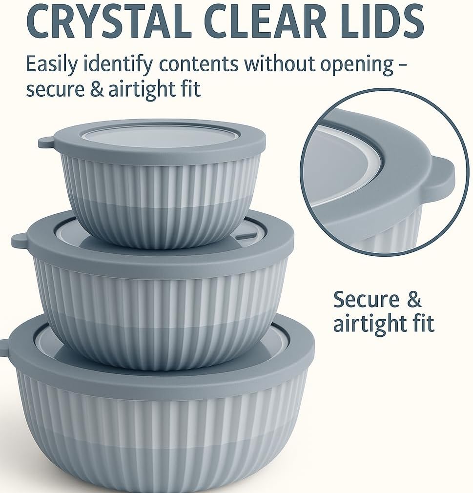 Mixing Bowl Set with Airtight Lids-8- Piece Nesting, stackable Plastic bowls for Mixing & Food Prep-BPA-Free,Dishwasher,Microwave & Freezer Safe