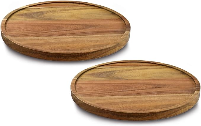11" Acacia Wood Lazy Susan Organizer Kitchen Turntable for Cabinet Pantry Table Organization,2 Pack