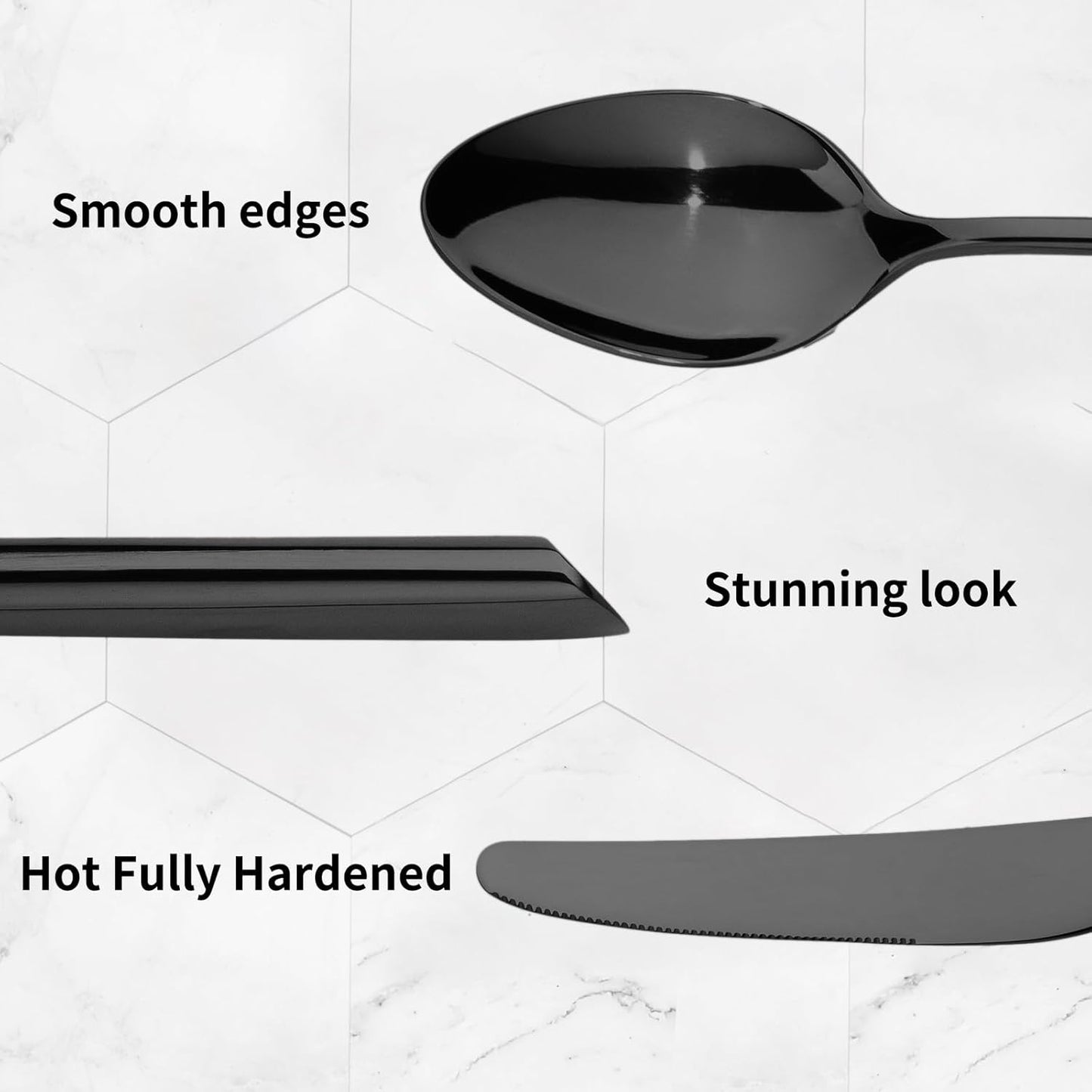 Alata Bailey Black 20-Piece Forged Stainless Steel Flatware Set Cutlery Set, Service for 4, Silver Finish, Dishwasher Safe