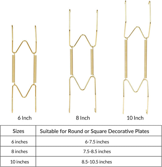12-Pack Invisible Wall Plate Hangers, 6/8/10 Inch Brass Plate Holders with 16-Pack Wall Hooks