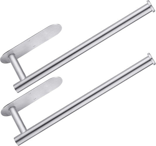 Paper Towel Holder Under Cabinet 2 Pack,Stainless Steel Paper Towel Holder Wall Mount for Kitchen, Bathroom, RV, Paper Towel Rack with Self Adhesive and Screws (Silver)