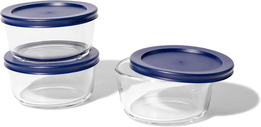 DURA LIVING 6-Piece Glass Food Storage Containers Set (3 Containers + 3 BPA-Free Lids) | 2-Cup, Leakproof | Microwave, Freezer, Oven & Dishwasher Safe | Ideal for Meal Prep & Pantry Organization