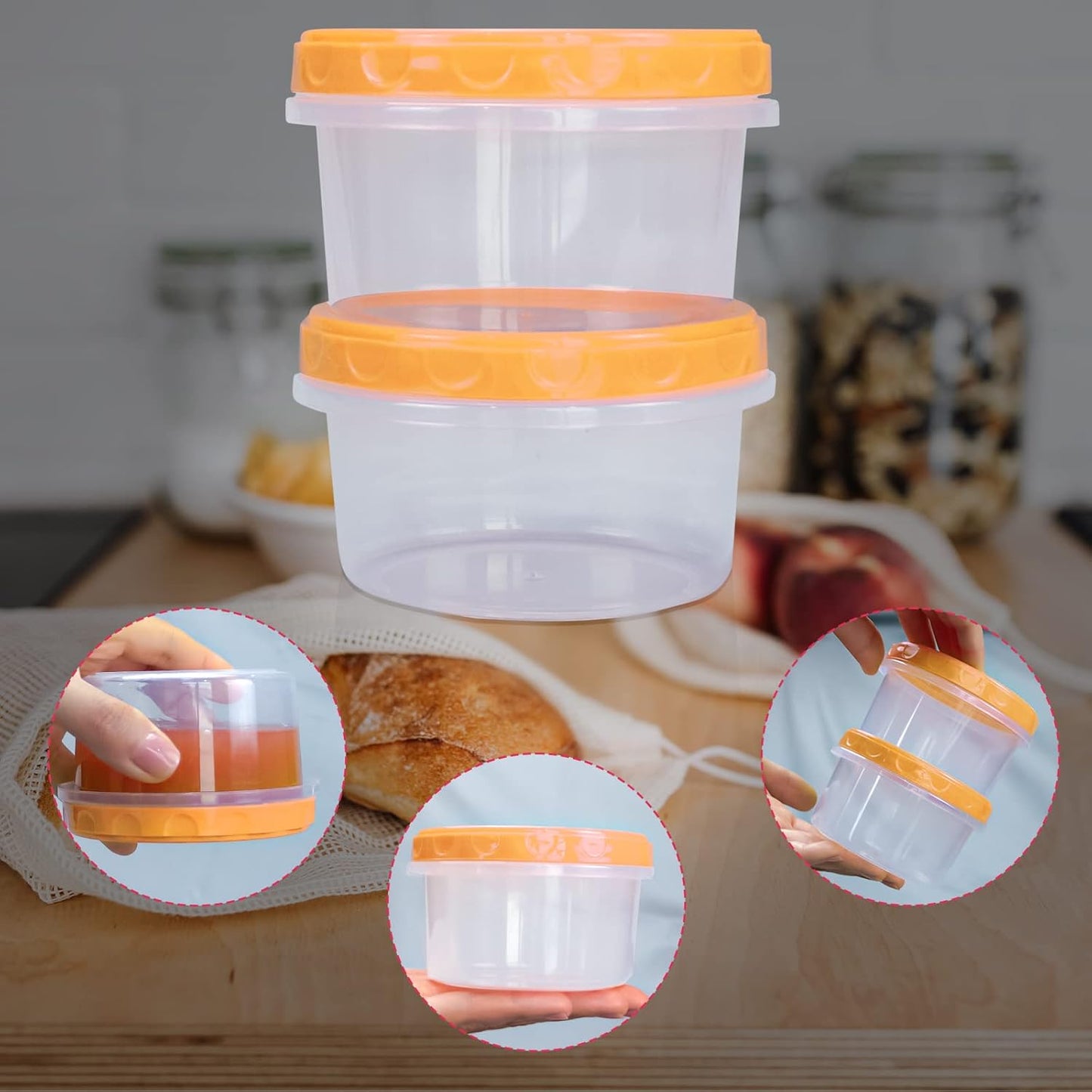 8 Ounce reuseable small plastic freezer storage container jars with screw lid for food snacks lunch(16Pcs, Yellow)