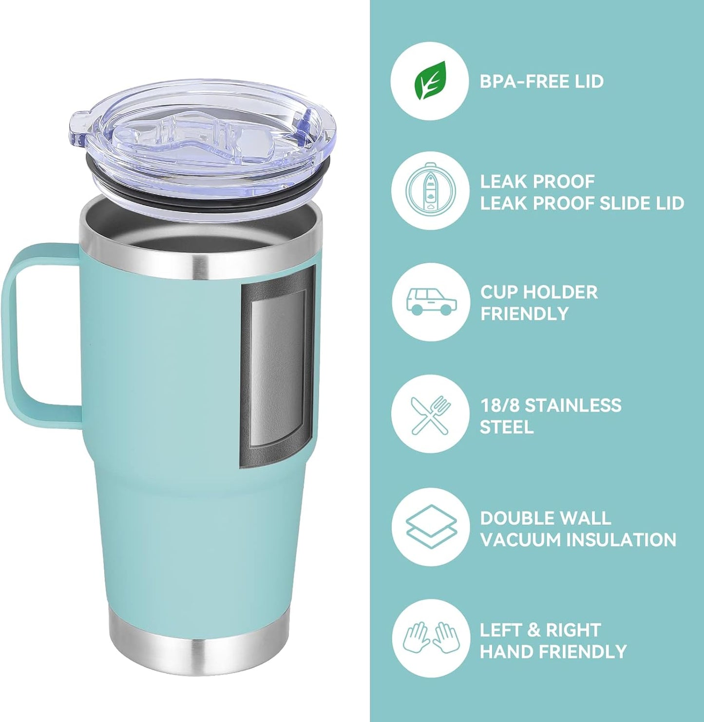 VEGOND 20 oz Tumbler Bulk with Handle Lid and Straw, Stainless Steel Insulated Travel Coffee Mug Set, Spill Proof Double Wall Metal Tumblers Cups, Mint Green 6 Pack