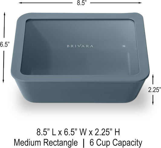Ceramic Coated Glass Food Storage Container | No PTFE, PFOA, PFAS, and BPA | Reusable Non Toxic Meal Prep Container with Glass Lid | Easy To Store | 6 Cup Rectangle [Dusk]