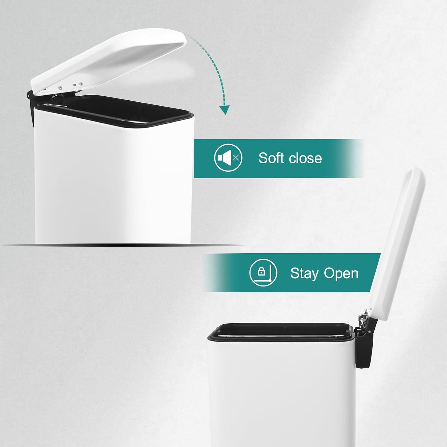 1.3 Gallon Stainless Steel Trash Can - Small Bathroom & Office Waste Bin with Lid, Compact Design, Durable Metal Construction, (White)