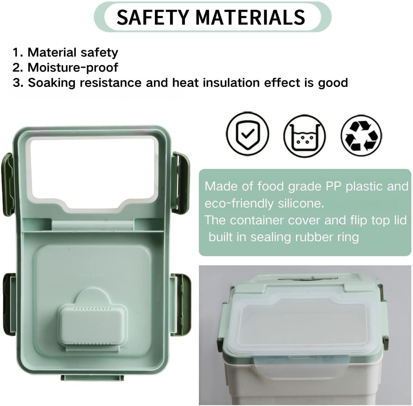 Large Flour Storage Container Bin 25lb, 4 Pack Airtight Rice Storage Containers with Wheels Seal Locking Lid, BPA Free, with Measuring Cup |Scoop, for Flour, Rice, Grain, Dry Food - Green