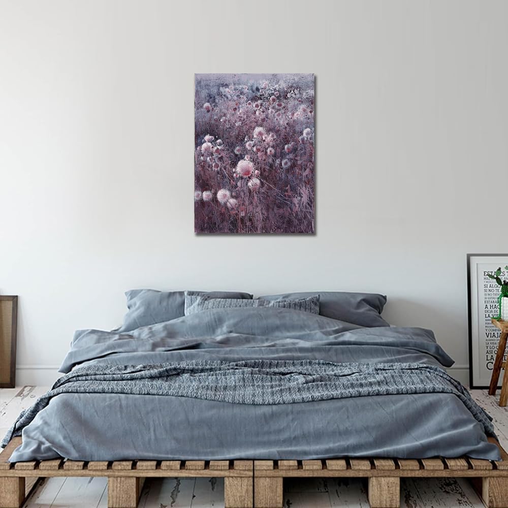 Sense&Sensitivity Arts - Abstract Purple & White Dandelion Field Canvas Wall Art 32" x 24" Modern Floral Landscape Prints Wall Decor for Bathroom, Bedroom, Living Room, Kitchen & Office