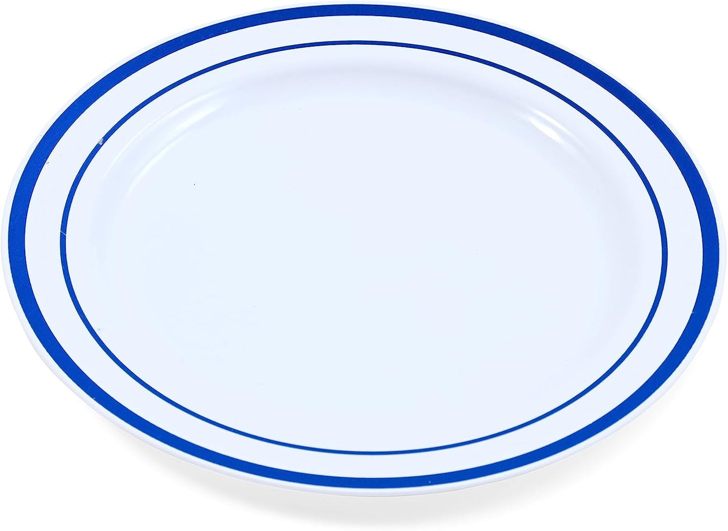 120-Piece Salad Plastic Plates Set - Premium Disposable Plates for Party - White with Blue Rim