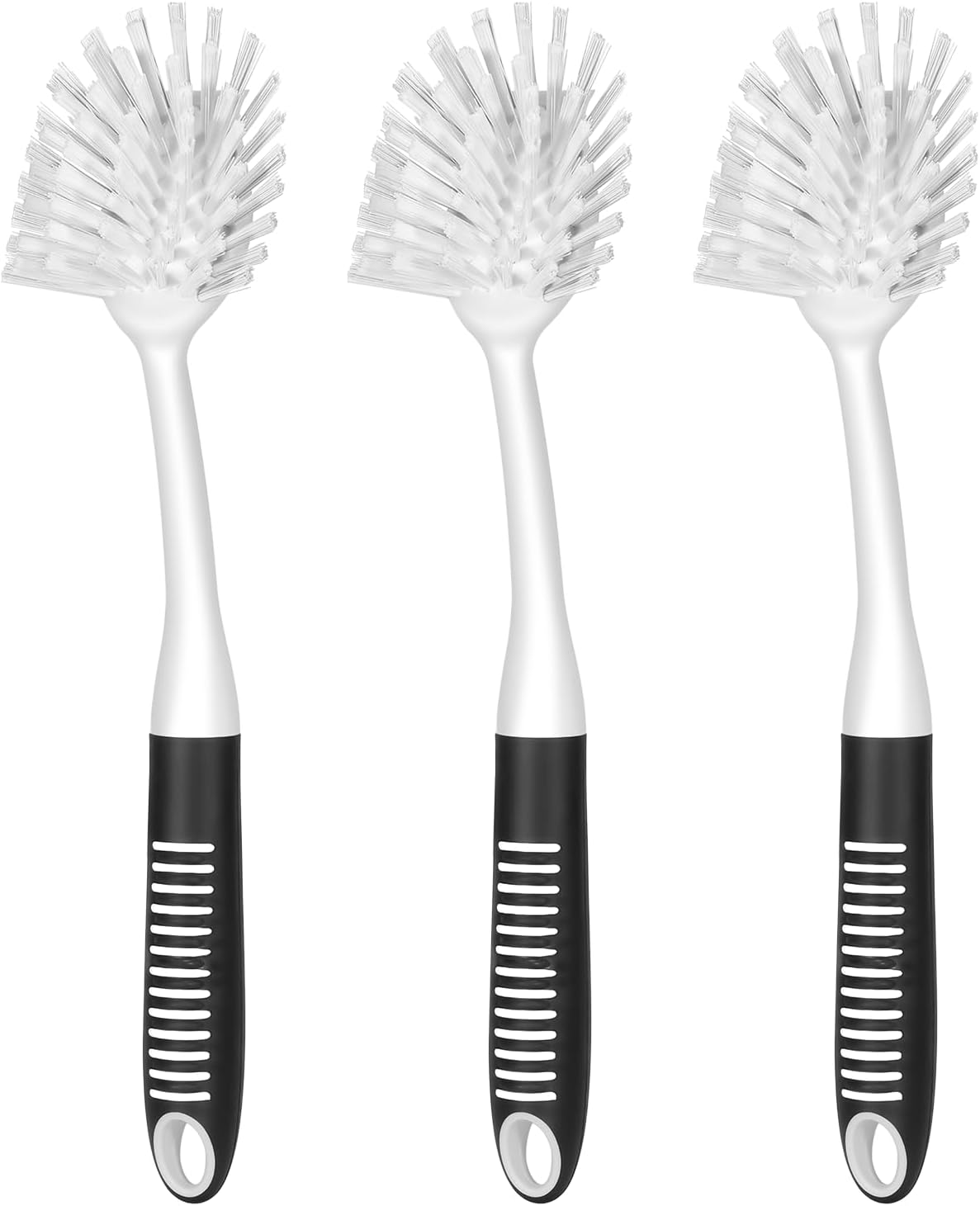 SetSail Dish Brush with Handle, 2 Pack Stiff Bristles Dish Scrubber with Built-in Scraper Dish Scrub Brushes for Cleaning Dishes, Pots and Pans, Kitchen Sink, 3 Pack, Black White