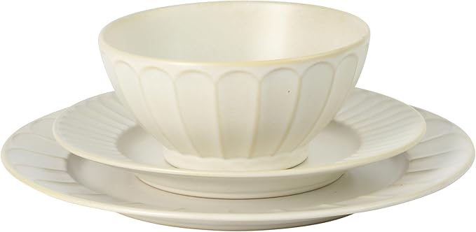Gibson Elite Winchester Way 12-Piece Embossed Stoneware Dinnerware Set – Reactive Matte Glaze, Durable Lightweight-Tech Plates & Bowls, Everyday Dish Set, Microwave & Dishwasher Safe – Off-White