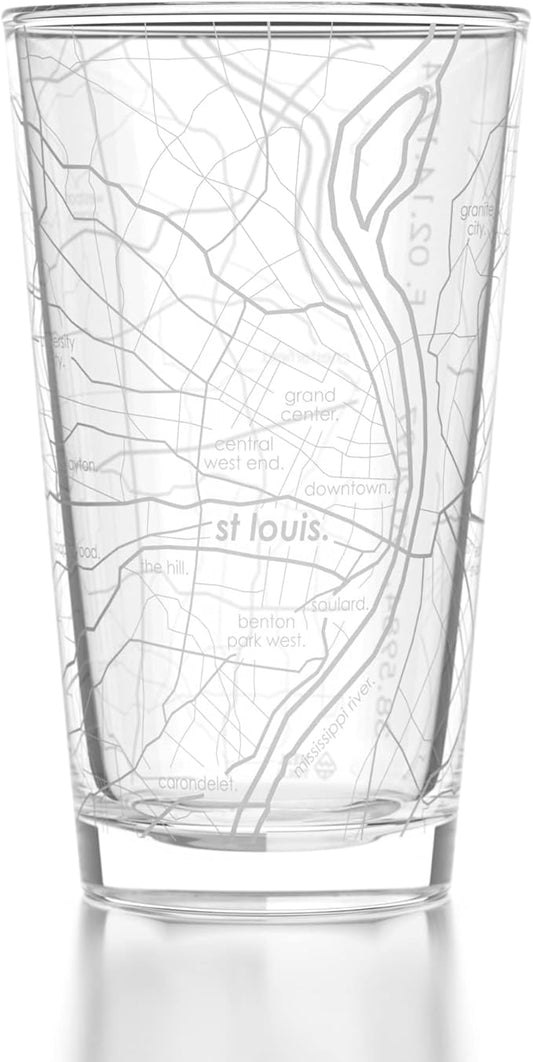 Well Told Engraved St. Louis Missouri Map Pint Glass, Etched Beer Gift (16 oz, Clear) City Map Pint, Custom City Glassware, Gifts For Beer Lovers