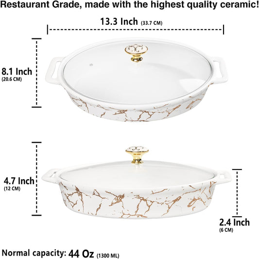 11" x 7" Ceramic Casserole Baking Dish With Glass cover, Lasagna Pan Deep for Oven, 1.3 Quarts Baking Pan with Handles, Oven Safe & Durable Bakeware for Home Decor