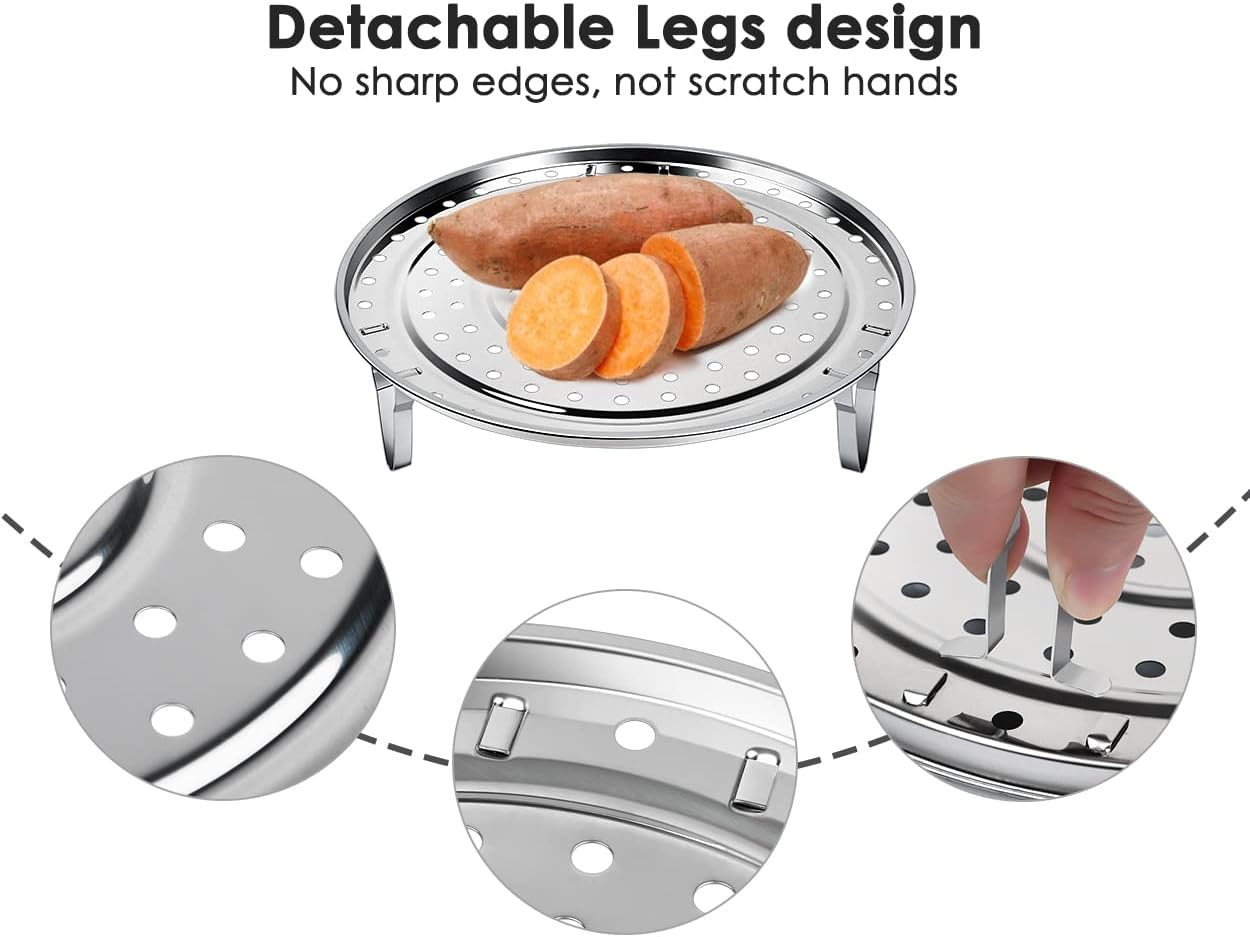 DS. DISTINCTIVE STYLE Steamer Rack 304 Stainless Steel Steaming Rack Steam Tray with Removable Legs for Steamer Cookware Instant Pressure Cooker Multi-functional Steamer Basket (Silver - 26cm)