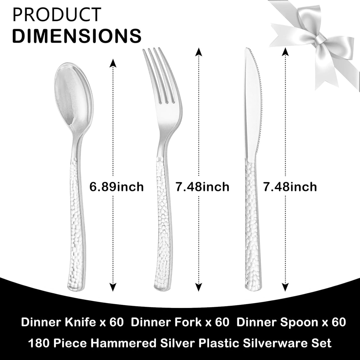 Supernal 180 pieces Silver Plastic Silverware, Disposable Plastic Silverware Heavy Duty, Silver Disposable Cutlery Sets Include 60 Forks, 60 Knives and 60 Spoons Suitable for Birthday, Party, Wedding