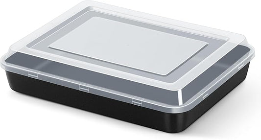 E-far 12.5 x 9.7 Inch Baking Pan with Lid, Nonstick Stainless Steel Rectangle Cake Pan with Cover for Baking Brownies Casseroles Lasagna, Stainless Steel Core & Nonstick Coating, Non-toxic & Oven Safe