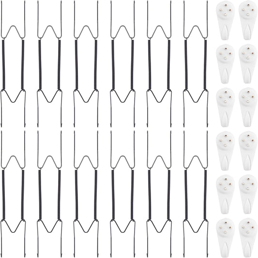 Bilillo 12 Pack Plate Hangers for The Wall, Suitable for 10''-14'' Decorative Plate,Invisible Heavy Duty Wire Plate Holder with Wall Hooks, Plate Hangers for Displaying Plates, Platter, Dish (Black)