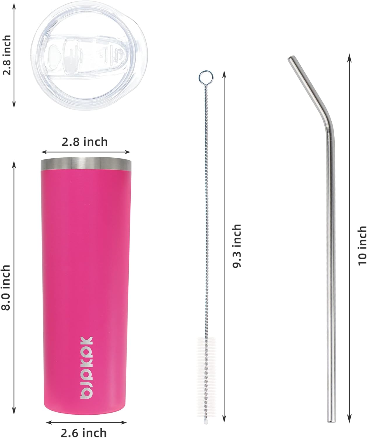 BJPKPK 20 oz Skinny Tumbler with Lid Slim Insulated Travel Coffee Cup Stainless Steel Thermal Mug,Pink