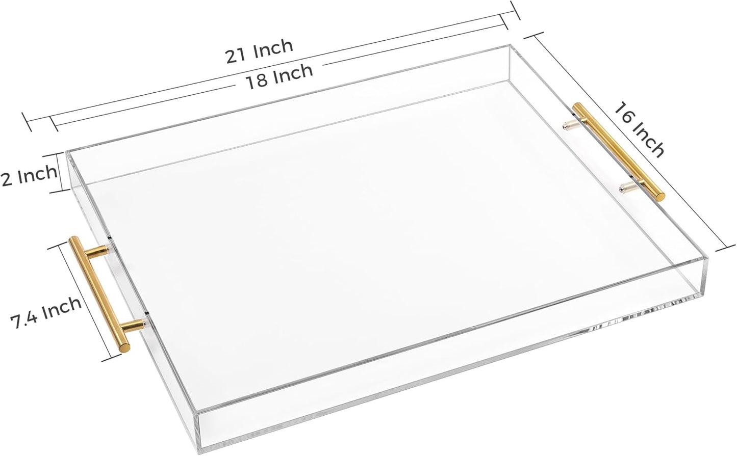 Large Clear Acrylic Serving Tray (16×18 Inches) with Gold Handles Spill Proof Acrylic Decorative Tray Organiser for Ottoman Coffee Table Countertop