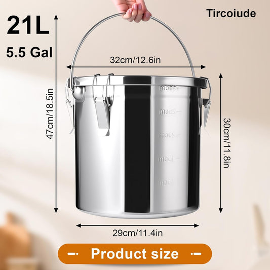 304 Stainless Steel Airtight Canister, 38 lbs Large Capacity Food Storage Containers with Lids and 4 Locking Clamp for Bean Flour Oil Sugar Milk Rice Container (Handheld) 21L/5.5 Gal