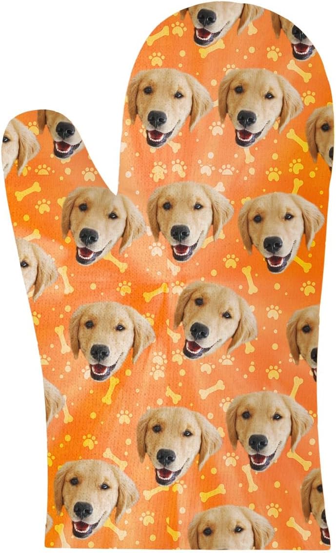 Customized Dog Oven Mitt with Picture, Personalized Photo Oven Mitt with Your Photo Customized Unisex Cat and Dog Mitt Gifts - Orange