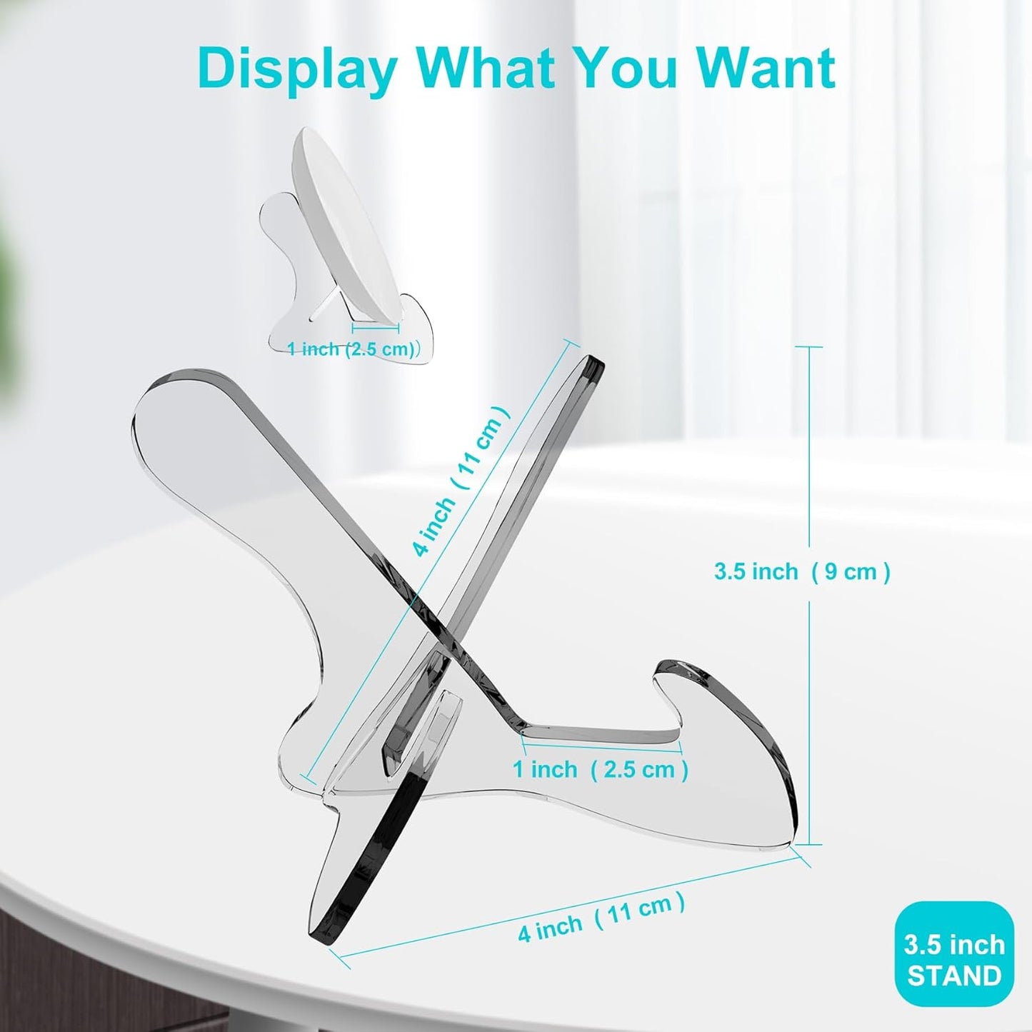 Boloyo "X Shape Acrylic Plate Display Stand, 3.5 Inch 1PC Clear Acrylic Bowl Plate Platter Dish China Porcelain Display Holder Easel Base for Home Kitchen School Art Display