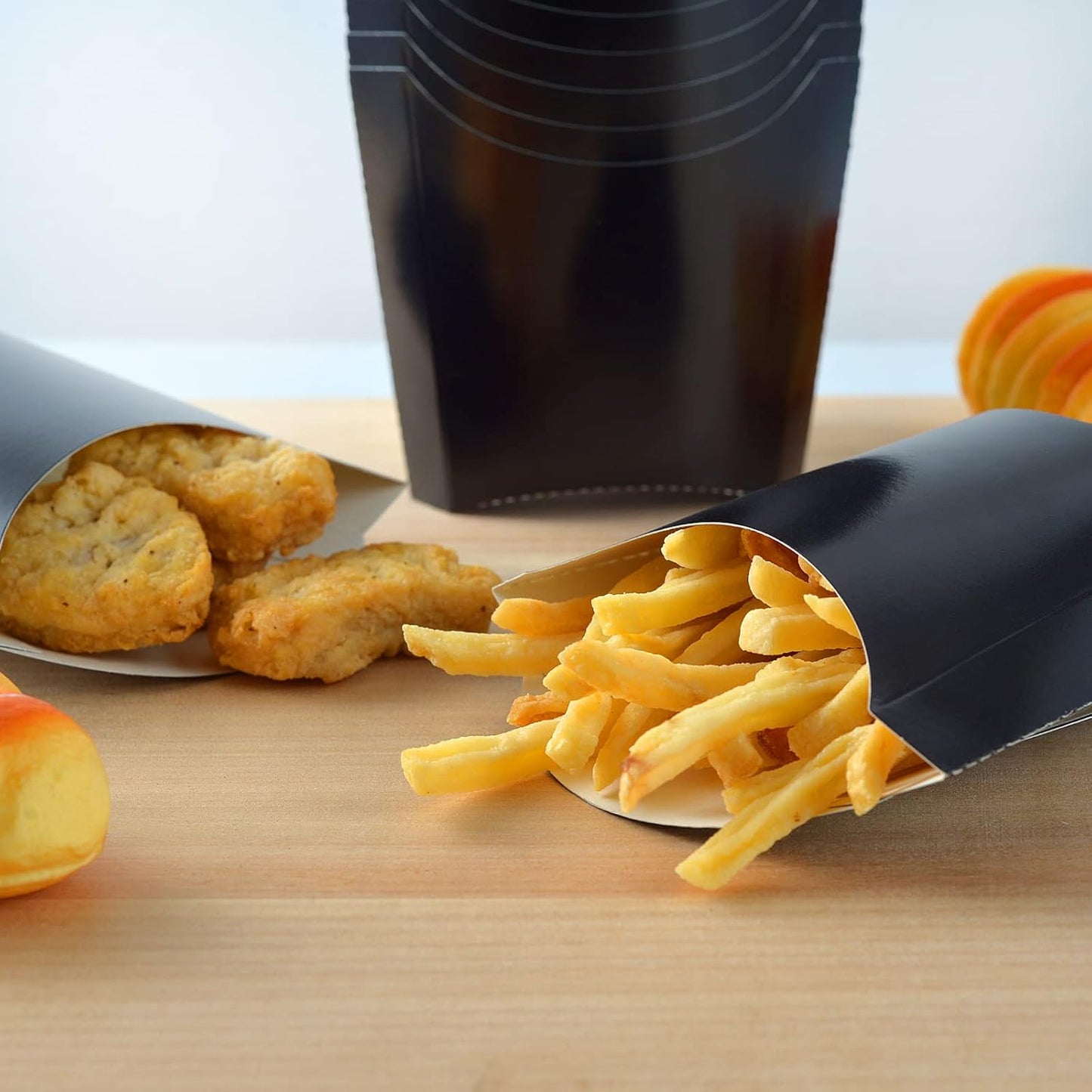 100 Pack 4oz Black French Fry Containers - Small French Fry Box Holder Disposable Charcuterie Cups - Kraft Paper Takeout Boxes for Wedding Birthday Carnival Individual Party Point