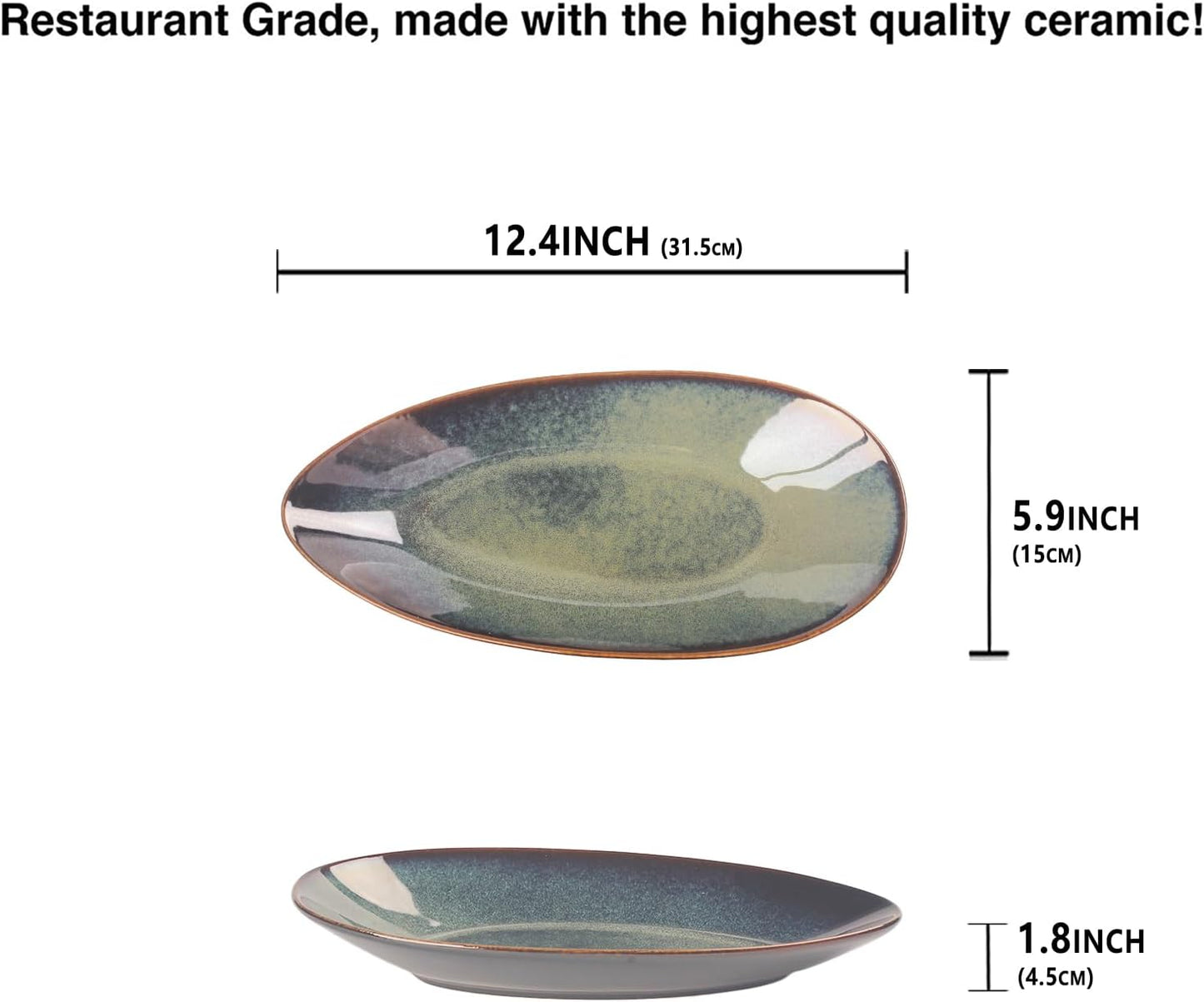 Serving Platter Olives Plate Set of 4, Large Serving Tray for Entertaining, Porcelain Trays and Platters, Salad Appetizer Tray,Dishwasher & Microwave Safe, 12.4 Inch