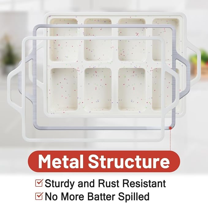 Mini Loaf Pan, Metal Reinforced Silicone Mini Bread Loaf Pan Nonstick Cornbread Pan 8 Cavities Small Loaf Pans for Baking Bread, Loaf, Meatloaf, Brownie, Butter