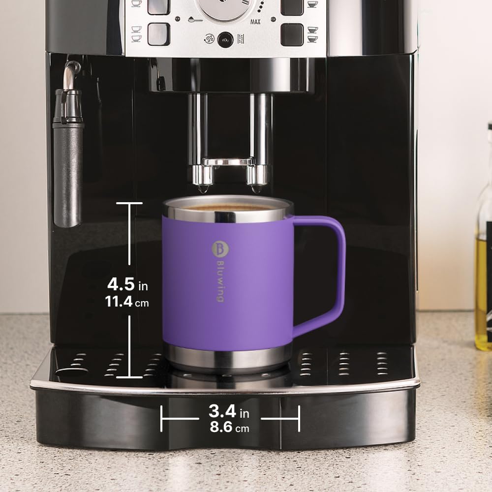 Insulated Coffee Mug with Lid, 12 oz Travel Coffee mug with handle Double Wall Stainless Steel Travel Tumbler Cup, Spill Proof (Purple)