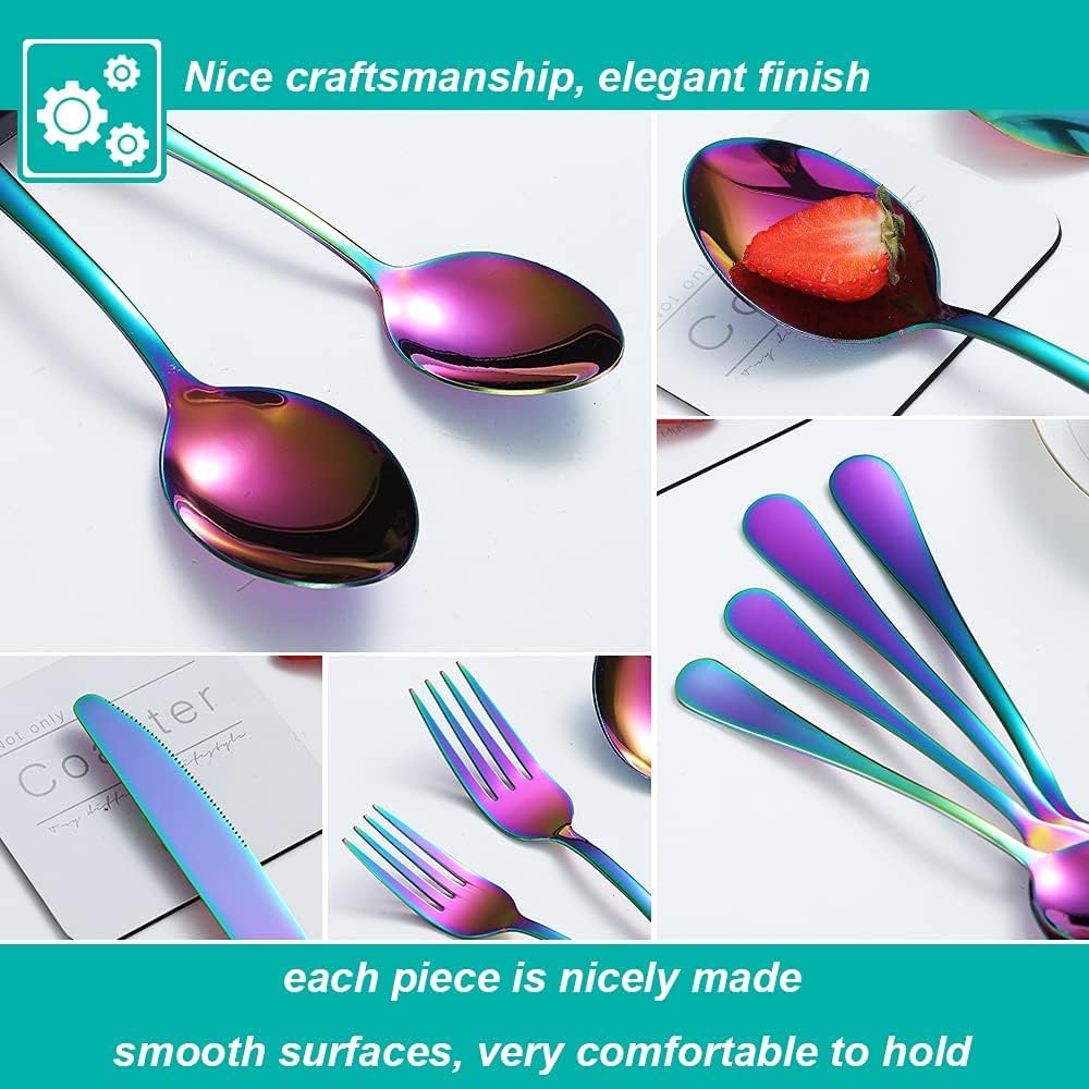 50 Pcs Rainbow Silverware Set for 10, Food Grade Stainless Steel Flatware Set, Eating Utensils Sets Include Fork/Knife/Spoon,Home Kitchen Tableware Set, Reusable Cutlery Set, Dishwasher Safe