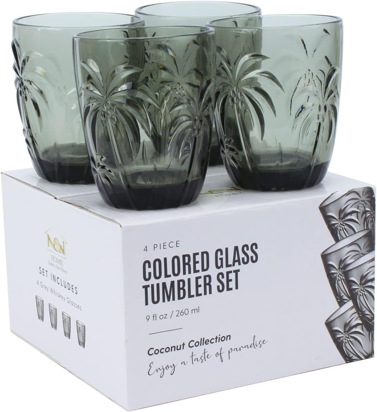 M&N HOME Set of 4 Old Fashioned Drinking Glasses, 9 Oz Cups, Glass Tumblers, Glass Cups, Water Glasses, Juice Glasses, Highball Glasses, Glassware Set - GREY SET