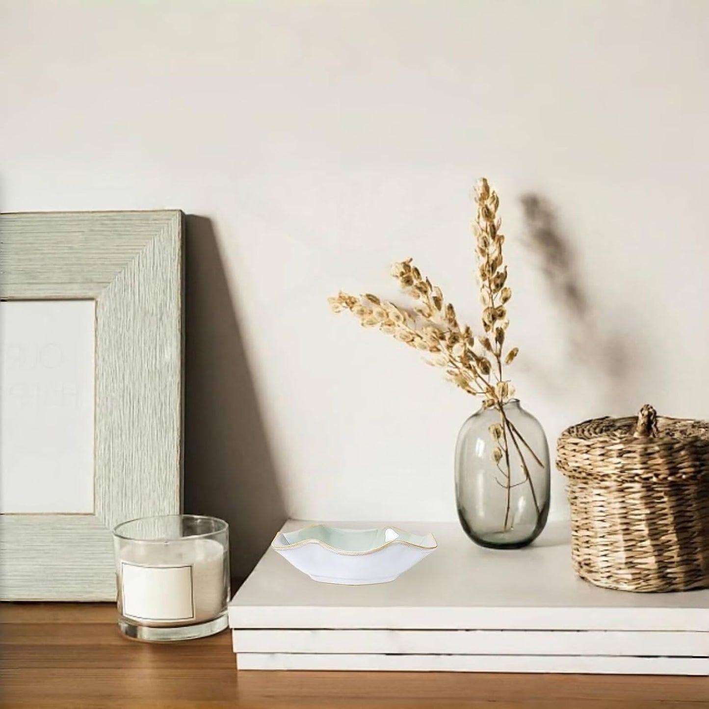 2Pcs Ceramic Jewelry Dish - Lotus Leaf Shape, for Ring Holder Necklace Small Key, Suitable for Mother Friend Sister, Gifts for Women, Cute Plate Trinket Tray, Home Decor (Green & Blue)