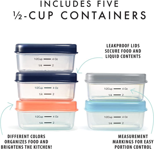 Fit & Fresh Small Plastic Containers With Lids 4 oz, Snack Containers for Adults and Kids, Reusable Leakproof Dressing and Condiment, Multicolor, Light (Pack of 60)